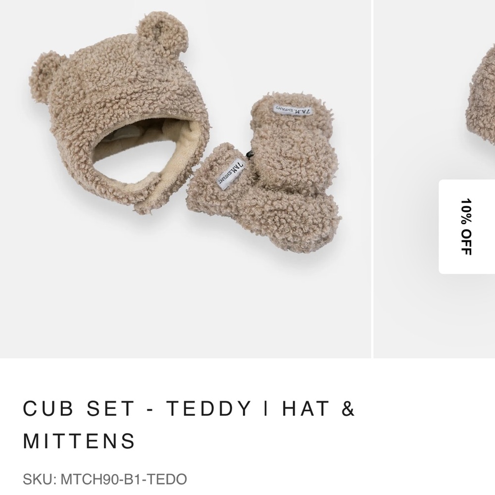 7am enfant Cub Set Teddy Hat & Mittens - Oatmeal